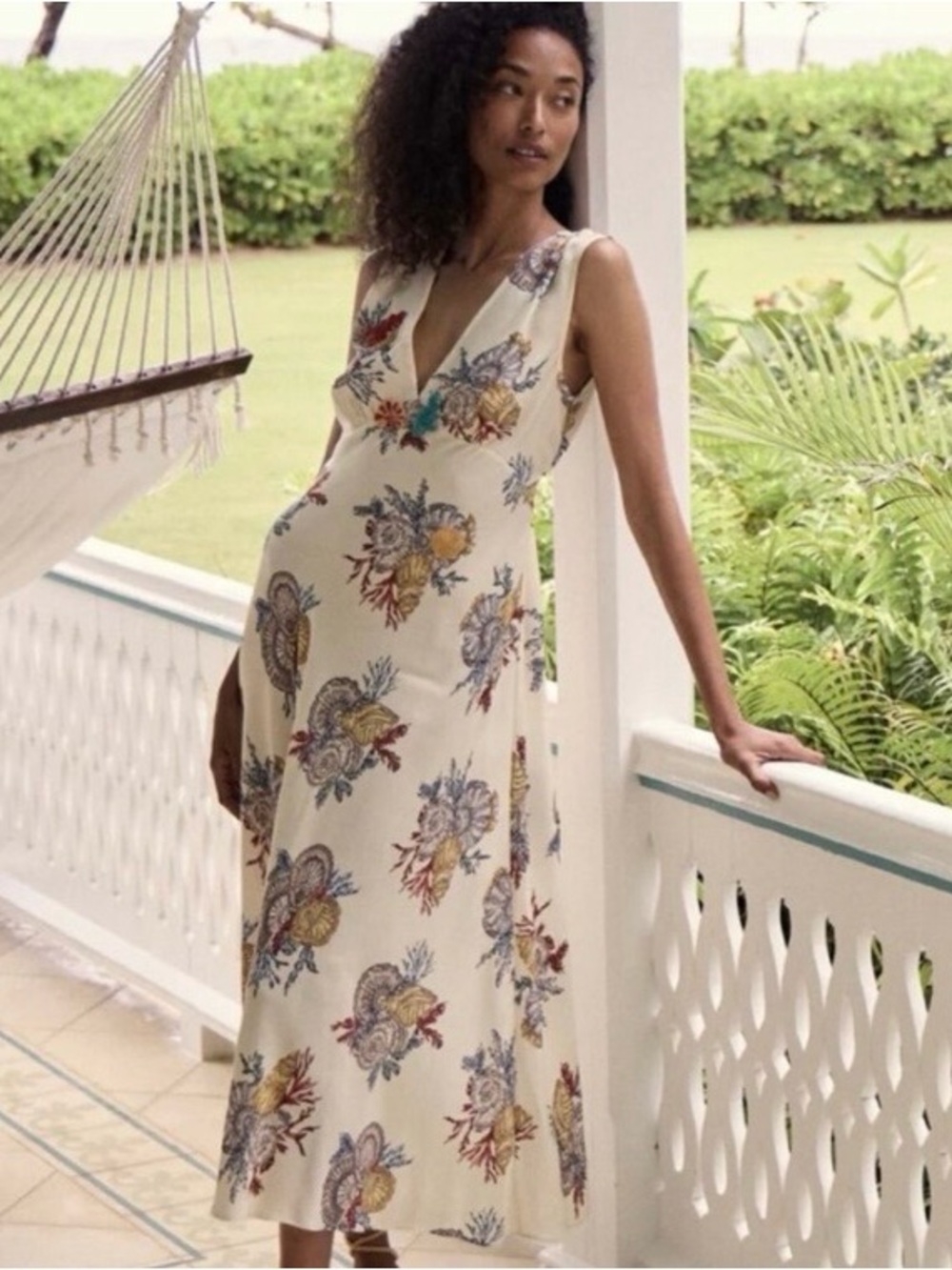 Doen Cream Tatiana Mer Bontanique V-Neck Maxi Dress with Multicolor Print Size S